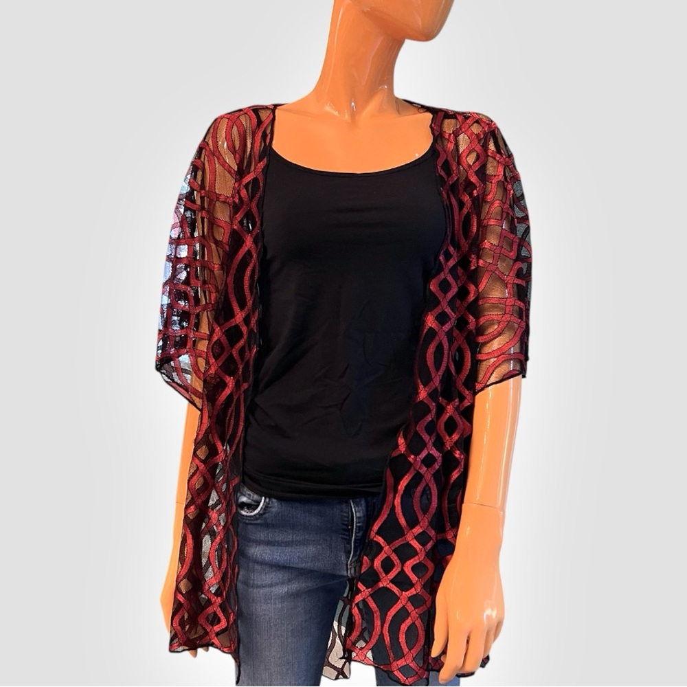 Sheer Mesh Open Front Scarf Wrap Poncho Coverup